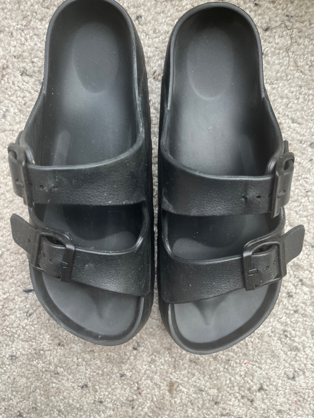 Black Double Strap Slide Sandals